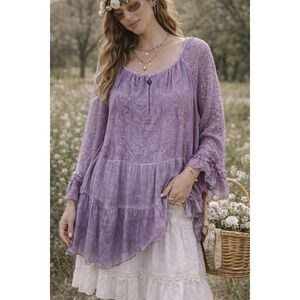 Belle France Purple Boho Fairy Crochet Silk Tunic – Made in Italy – Size Medium